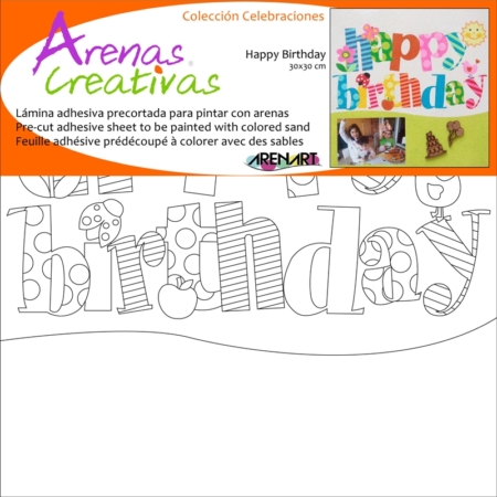 LÁMINA PARA PINTAR CON ARENA HAPPY BIRTHDAY 30 X 30 CM