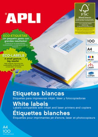 APLI 3060 Etiquetas blancas removibles 210,0 x 297,0 mm 100 hojas
