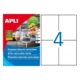 CAJA DE 100 HOJAS DE ETIQUETAS ADHESIVAS BLANCAS REMOVIBLES APLI 105 X 148 MM 3058