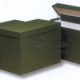 Caja de transferencia de cartón forrado en Geltex verde Fº con lomo de 110 mm Mariola