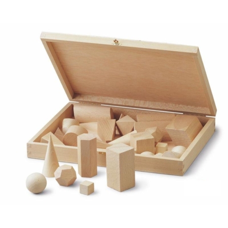 Caja de 30 cuerpos geométricos de madera