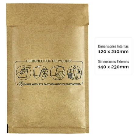 Paquete de 10 bolsas acolchadas kraft Nº12 120 x 210 mm