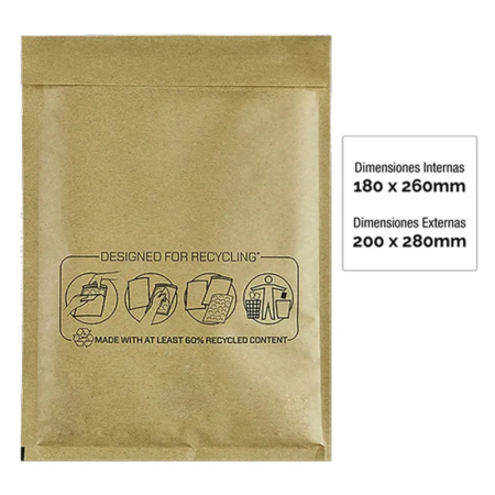 Paquete de 10 bolsas acolchadas kraft Nº14 180 x 260 mm