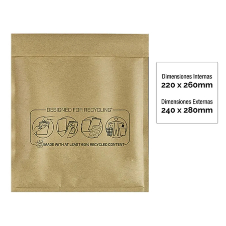 Paquete de 10 bolsas acolchadas kraft Nº15 220 x 26 mm