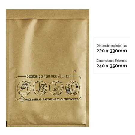Paquete de 10 bolsas acolchadas kraft Nº16 220 x 330 mm