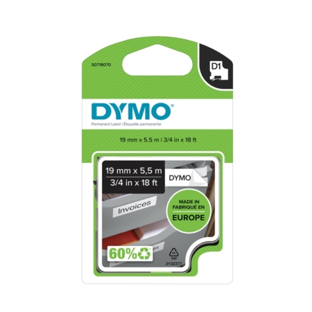 Cinta Dymo LabelManager D1 de plástico permanente 19 mm x 5,5 m