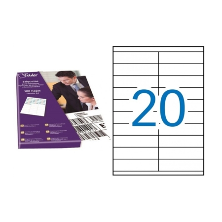 Caja de 100 hojas de etiquetas adhesivas blancas permanentes Folder 105 x 29 mm