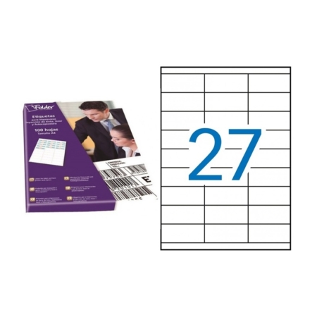 Caja de 100 hojas de etiquetas adhesivas blancas permanentes Folder 70 x 30 mm