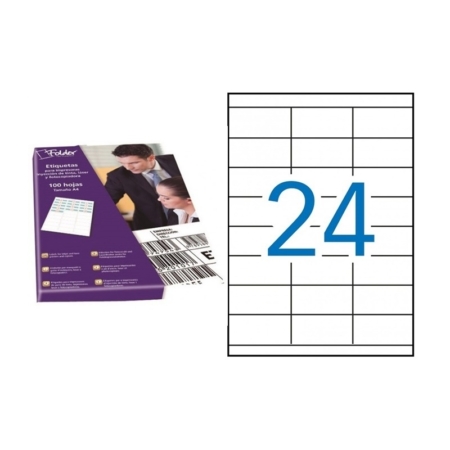 Caja de 100 hojas de etiquetas adhesivas blancas permanentes Folder 70 x 35 mm