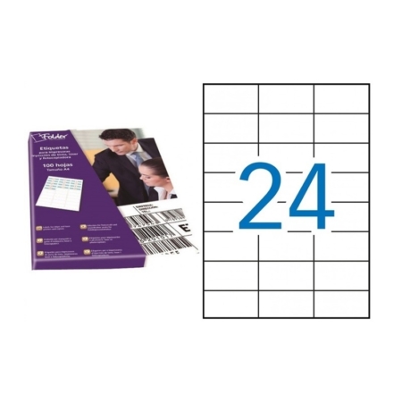 Caja de 100 hojas de etiquetas adhesivas blancas permanentes Folder 70 x 37 mm