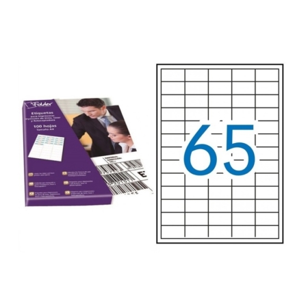 Caja de 100 hojas de etiquetas adhesivas blancas permanentes Folder 38 x 21,2 mm