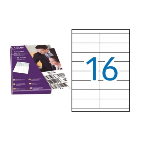 Caja de 100 hojas de etiquetas adhesivas blancas permanentes Folder 105 x 35 mm