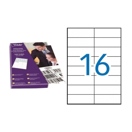 Caja de 100 hojas de etiquetas adhesivas blancas permanentes Folder 105 x 37 mm