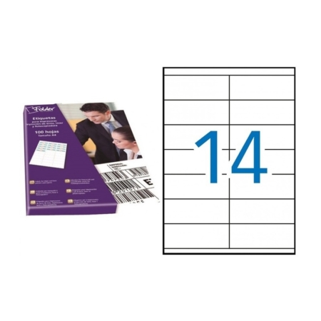 Caja de 100 hojas de etiquetas adhesivas blancas permanentes Folder 105 x 40 mm