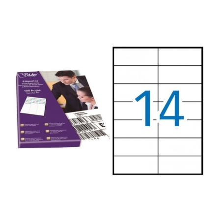 Caja de 100 hojas de etiquetas adhesivas blancas permanentes Folder 105 x 42,4 mm