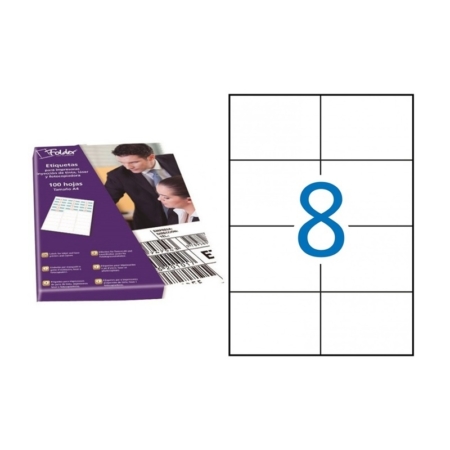 Caja de 100 hojas de etiquetas adhesivas blancas permanentes Folder 105 x 74 mm