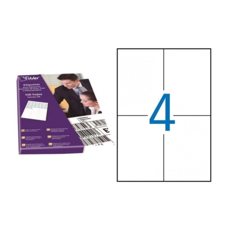 Caja de 100 hojas de etiquetas adhesivas blancas permanentes Folder 105 x 148 mm