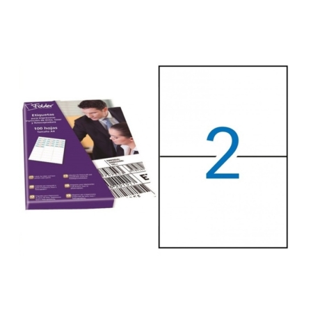 Caja de 100 hojas de etiquetas adhesivas blancas permanentes Folder 210 x 148 mm