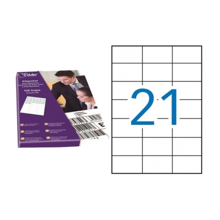 Caja de 100 hojas de etiquetas adhesivas blancas permanentes Folder 70 x 42,4 mm