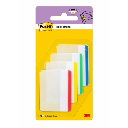Blíster de 1 dispensador de 24 marcadores rígidos grandes Post-It Index amarillo, azul, rojo y verde