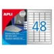 BOLSA DE 20 HOJAS DE ETIQUETAS ADHESIVAS METALIZADAS PLATA APLI 45,7 X 21,2 MM 10066