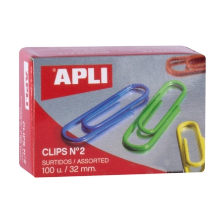 Caja de 100 clips colores surtidos Apli Nº2