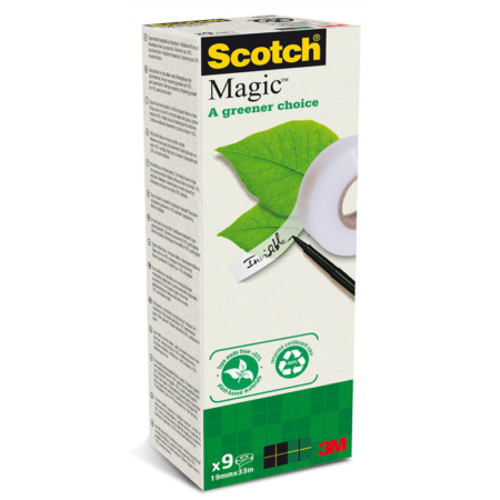 Cinta adhesiva 19mm x 33m ecológica pack 9 Scotch Magic 900