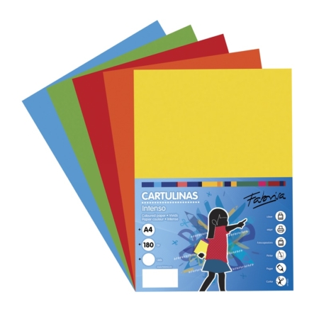 Paquete de 250 cartulinas Din A4 Colores Fuertes (5 colores)