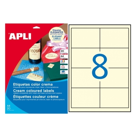 BOLSA DE 20 HOJAS DE ETIQUETAS ADHESIVAS CREMA PERMANENTES APLI 97 X 67,7 MM 11801