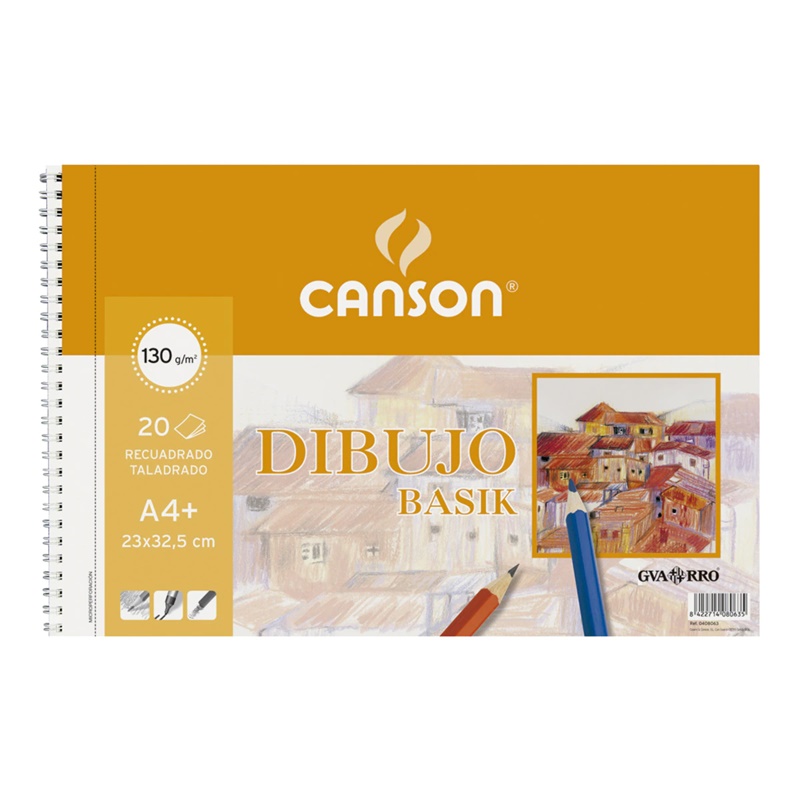 Bloc de dibujo Canson Basik A4+ 20 hojas con recuadro y taladros 130 g