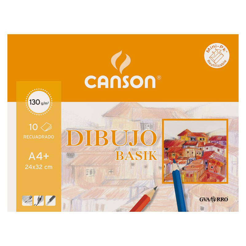 Paquete de 10 láminas de dibujo sin recuadro A4+ de 130 grs/m² Canson