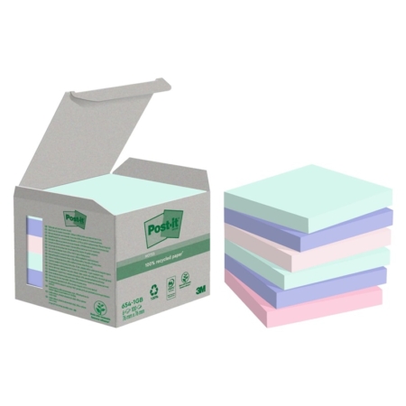 Caja de 6 tacos de notas adhesivas de colores recicladas Post-it 654 76 x 76 mm