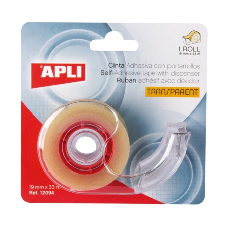 Cinta adhesiva transparente Apli 19mm x 33m con dispensador