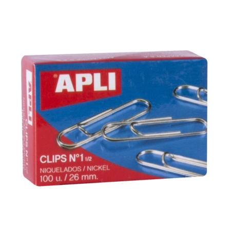 Caja de 100 clips niquelados Apli 26 mm nº 1,5