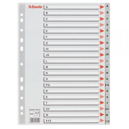 Índice alfabético (A-Z) multitaladro de plástico gris A4 Esselte