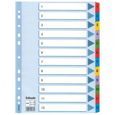 Índice numérico (1-12) multitaladro de cartón blanco A4 Esselte