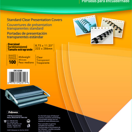 Paquete de 100 láminas de encuadernación de PVC negro A4 de 180 μ Fellowes