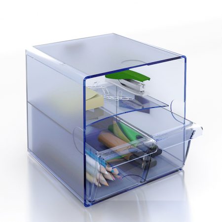 MÓDULO ORGANIZADOR DE 2 COMPARTIMENTOS Y 2 CAJONES ARCHICUBO AZUL TRANSPARENTE ARCHIVO 2000
