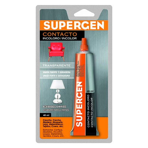 Blíster de 1 pegamento de contacto incoloro Supergen 40 ml.