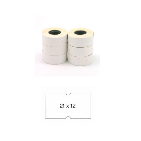Pack de 6 rollos de etiquetas blancas  para etiquetadora Apli 21 x 12 mm