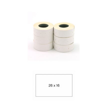 Pack de 6 rollos de etiquetas blancas removibles para etiquetadora Apli 26 x 16 mm