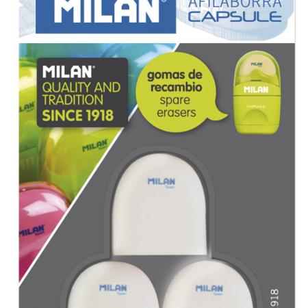 Blíster de 3 gomas de recambio para afilaborra Milan Capsule
