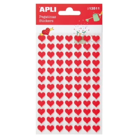 Bolsa con 2 hojas de pegatinas de fieltro corazones rojos