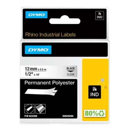 Cinta industrial de poliéster permanente Dymo Rhino 12 mm x 5,5 m