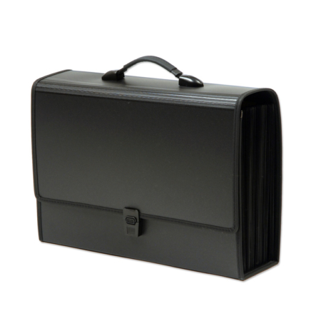 Maletín clasificador de plástico negro A4+ con 36 divisores Office Box