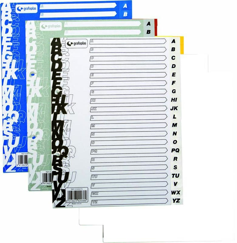 Índice alfabético (A-Z) multitaladro de PP blanco A4 Grafoplas