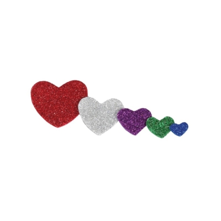 Pack de 59 corazones adhesivos de goma eva con purpurina