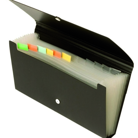 Clasificador de plástico negro para recibos con 12 departamentos Office Box