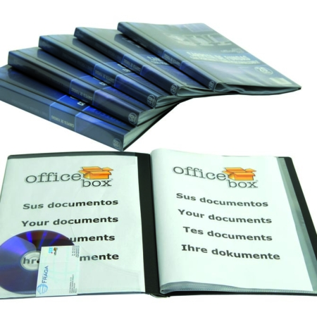 Carpeta personalizable de plástico negro A4 con 10 fundas soldadas Office Box