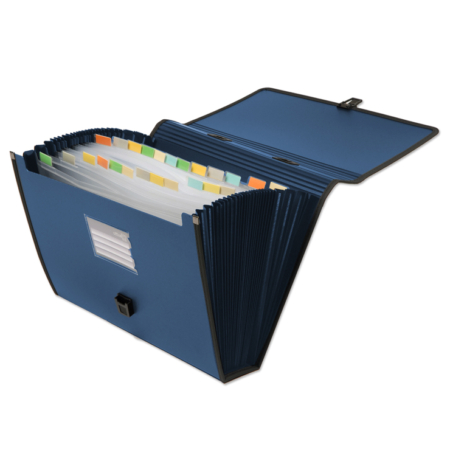 Maletín clasificador de plástico azul A4+ con 24 divisores Office Box